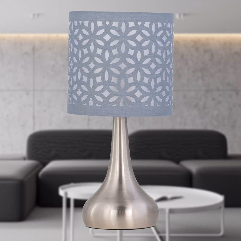 First Choice Lighting Romana Set of 2 Brushed Chrome Touch Table Lamps with Grey Fabric Shades – 4