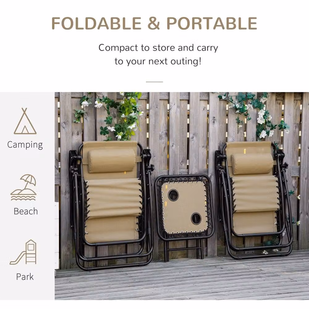 STILVORA Sun Lounger Set in Beige with Adjustable Headrest and Cup Holders – 5