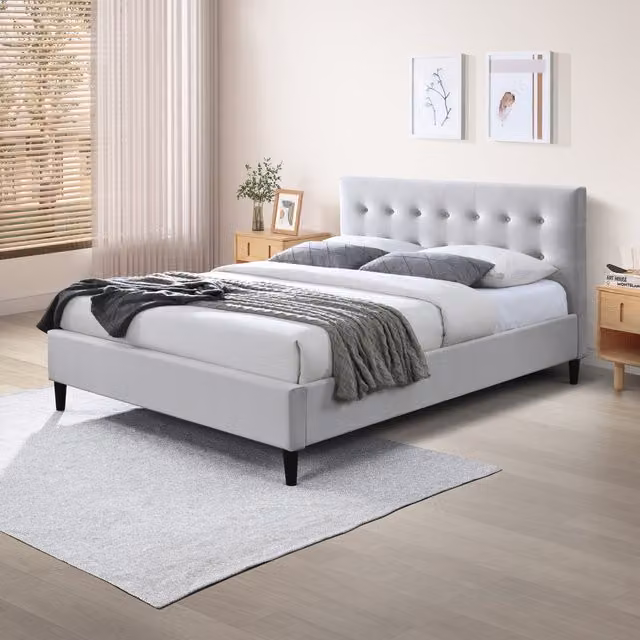 FurnitureboxUK Lotus Chesterfield Velvet Bed Frame in Grey, W/D/H: 180 x 200 cm