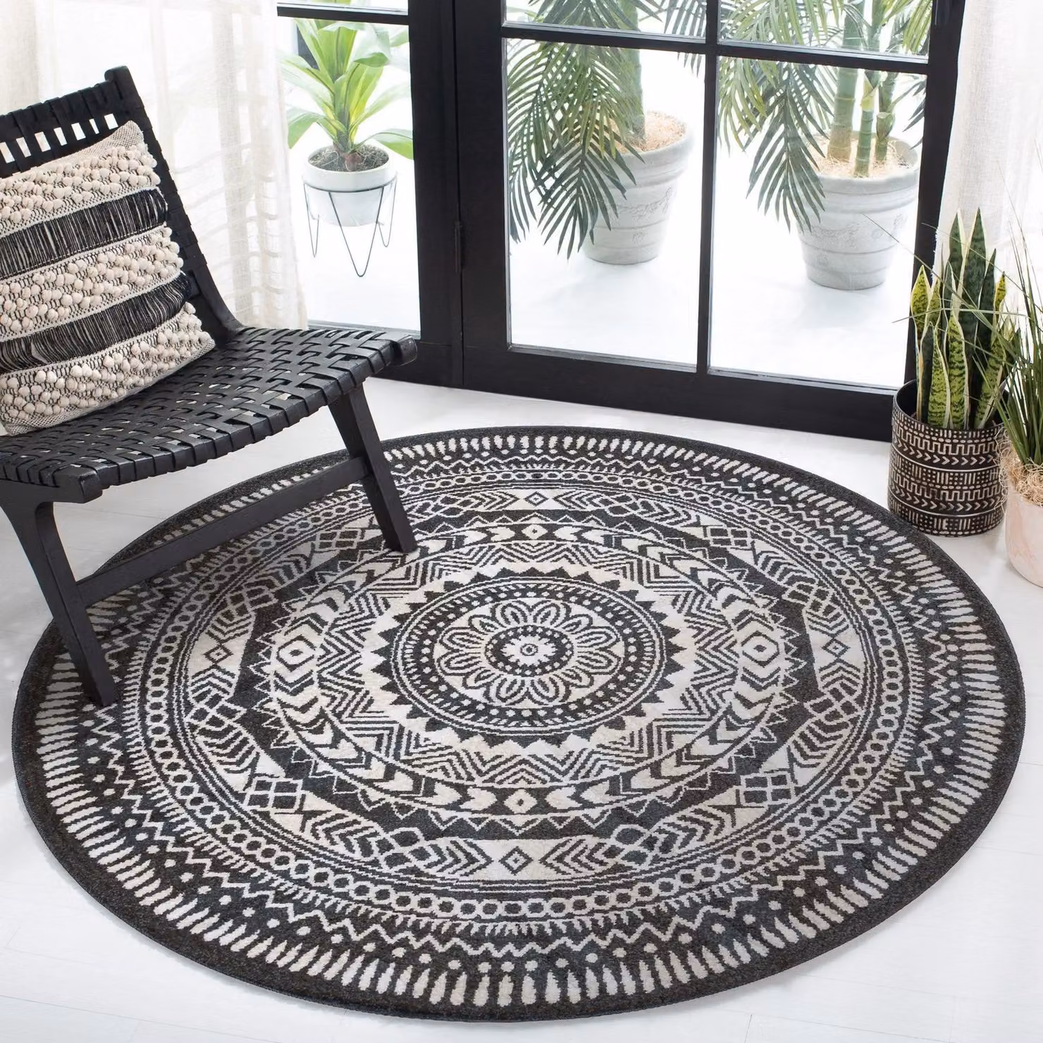 RugsX Fun Round Ethnic Boho Rug in Black, Diameter: 200 cm – 3
