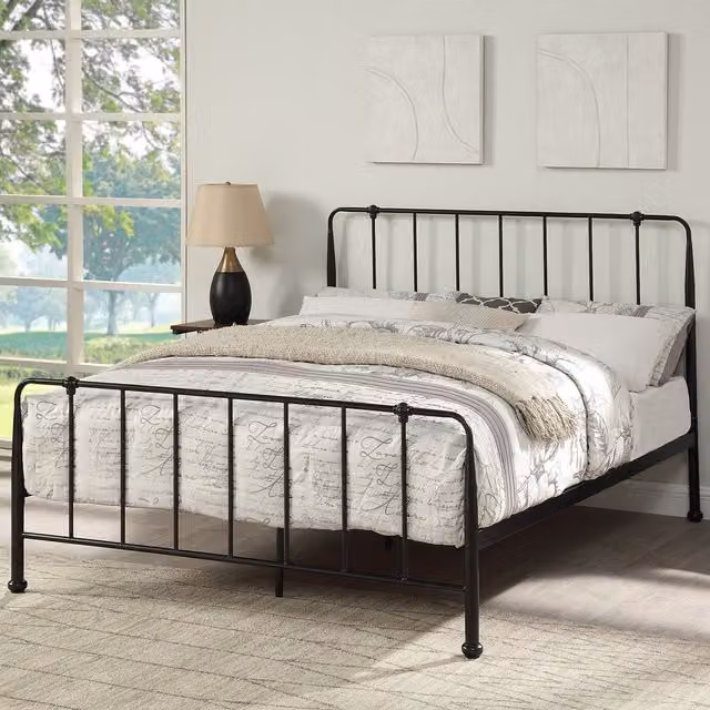 SlumberWorx Black Metal Industrial Bed Frame, W/D/H: 180 x 200 cm