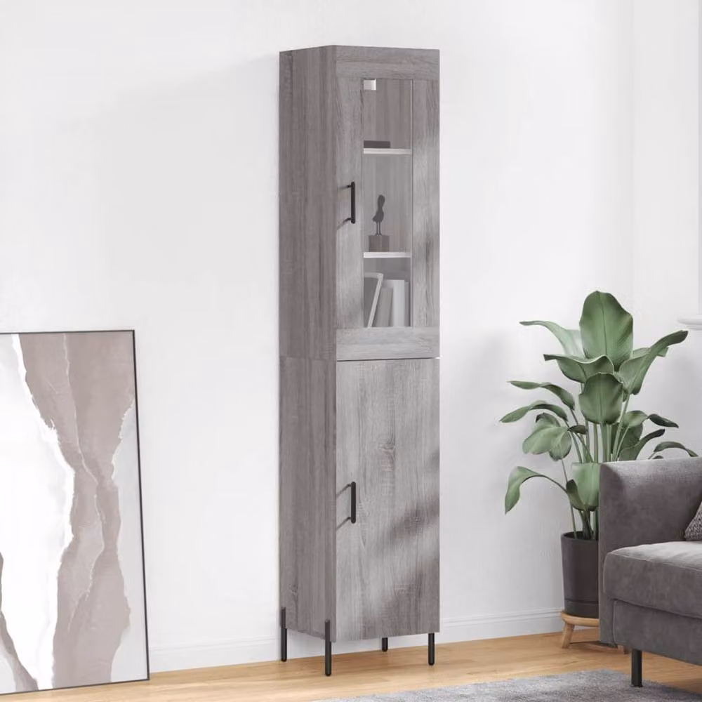 Berkfield Home Grey Sonoma Highboard with Glass Doors and Internal Shelves, W/D/H: 34.5 x 34.5 x 180 cm – 2