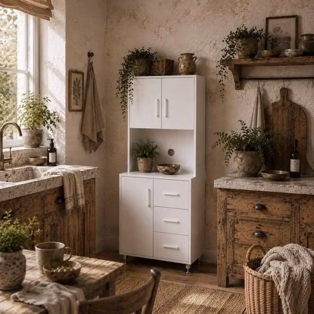 Wyld Haus Cohana White Modern Kitchen Base Unit with Drawers and Open Counter, W/D/H: 40.0 x 60.0 x 160.0 cm