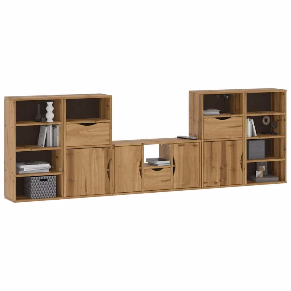 Berkfield Home ODDA 5 Piece Rustic Solid Wood Pine TV Unit with Storage in Brown – 3