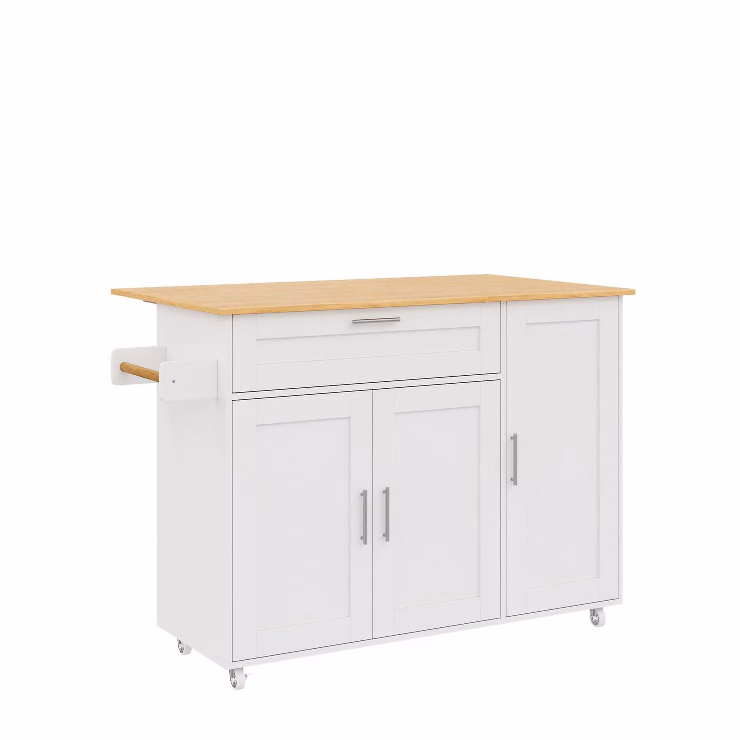 Aosom UK Mobile Kitchen Island with Foldable Oak-Look Worktop and Sliding Drawer, White and Natural, W: 132.5 cm, D: 44 cm, H: 90 cm – 2