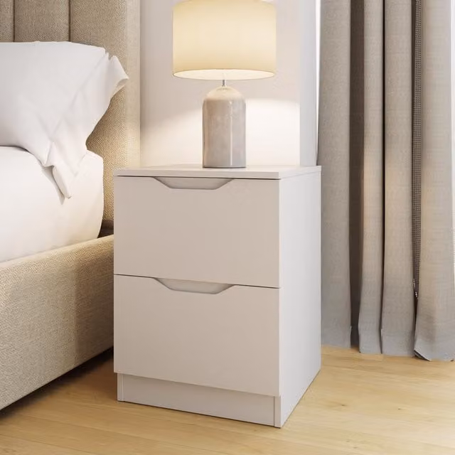 FWStyle Modern Matt White Bedside Table with Recessed Handles and Deep Drawers