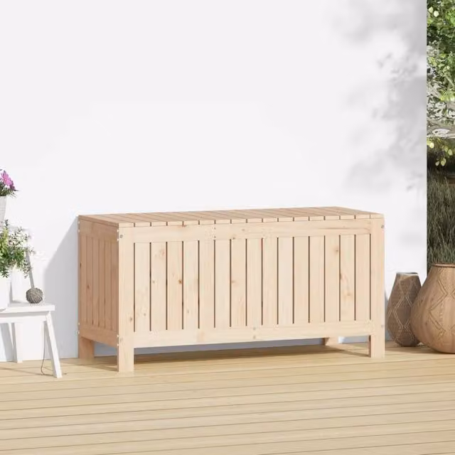 Berkfield Home Garden Storage Box in Natural Solid Pine Wood, W: 108 cm, D: 42.5 cm, H: 54 cm