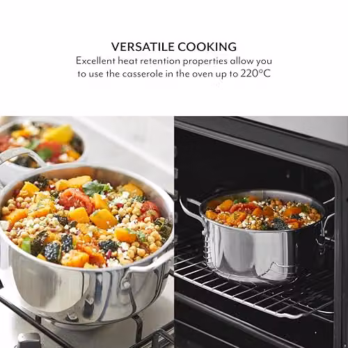 Sur La Table Tri-Ply Stainless Steel Casserole with Tempered Glass Lid, Silver, Diameter: 24 cm – 3