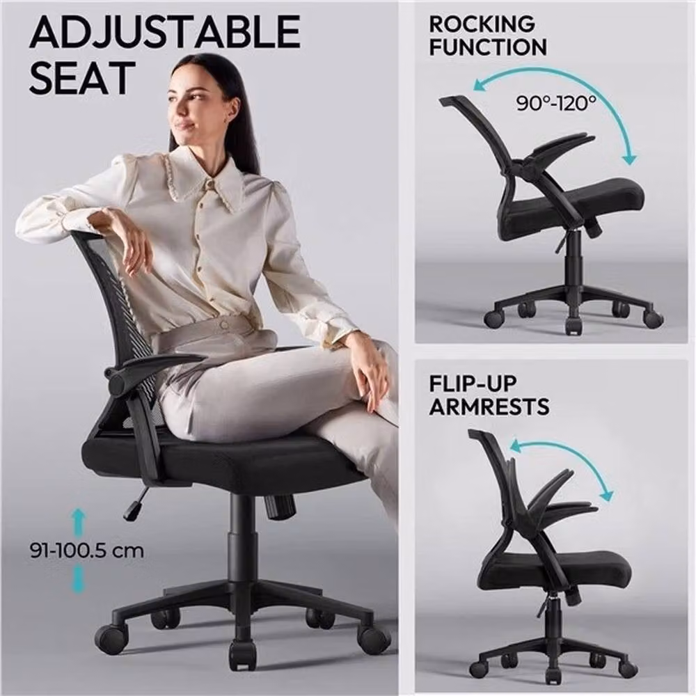 VOGREX Black Fabric Mesh Task Chair with Adjustable Lumbar Support and Armrests – 3