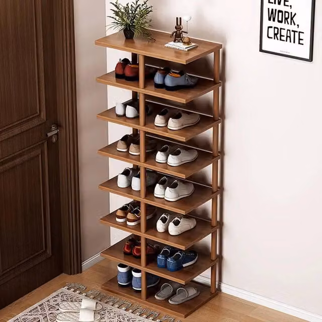 FLAVORA Tall Vertical Shoe Rack in Walnut Brown, W/D/H: 48 x 24 x 112 cm – 1