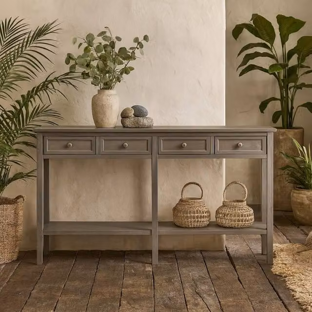 Wyld Haus Laurelbrook Four Drawer Console Table with Bottom Shelf, Grey – 1