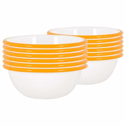 Argon Tableware Enamel Pasta Bowls, Pack of 12, Yellow, White and Blue, Diameter: 16 cm