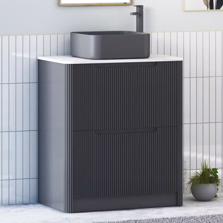 Royal Bathrooms Avenza 800mm Matt Obsidian Black Floor Standing 2 Drawer Vanity Unit with Art Square Basin