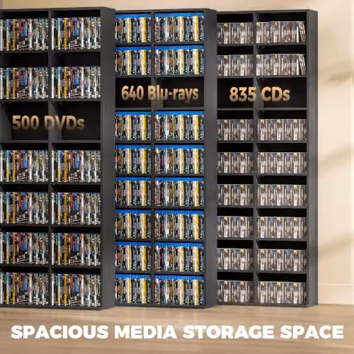 HOMCOM Modern Black Media Storage Unit with Adjustable Shelves and Media Compartments, H 175 x W 100 x D 33.6 cm – 3