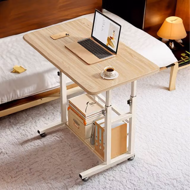 Livingandhome Height Adjustable Mobile Computer Desk with Castors, Brown