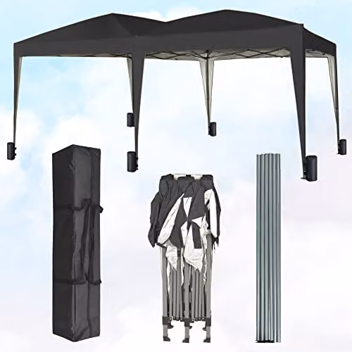 MCC Direct Pop-up Gazebo with Wind Bars and Weight Bags, Black, W: 300 cm, D: 300 cm, H: 240 cm – 3