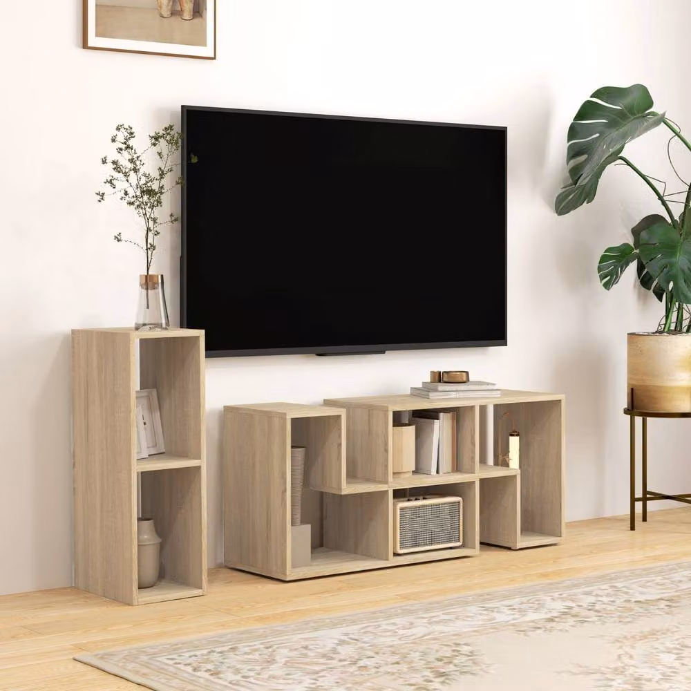 Wyld Haus Tota 3 Block Modular TV Stand, Grey Oak Wood Effect in Natural, W: 134-180 cm, D: 30.5 cm, H: 44 cm – 2