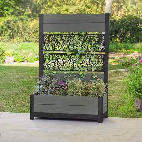 Keter Darwin Tulip Leaf Screen Planter in Green, Freestanding Artificial Hedge Outdoor Divider, H 156.3 x W 109.6 x D 44.4 cm – 3