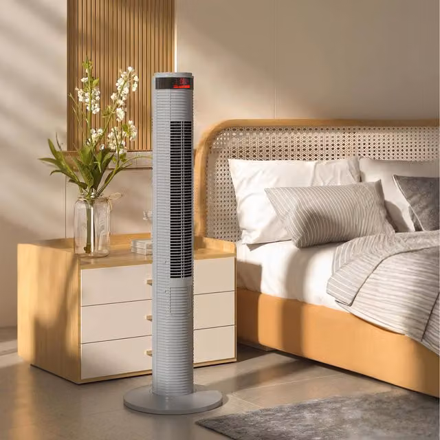 HOMCOM 117cm Oscillating Tower Fan in Grey and Black with Remote Control and Timer