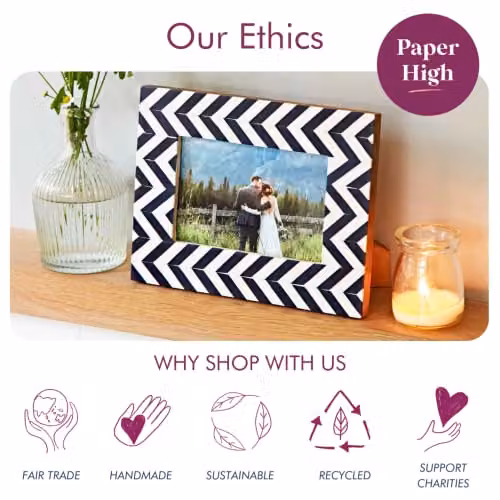 Paper High Mango Wood Chevron Patterned Photo Frame in Navy Blue and White, Fits a 6x4 Inch Photo – 5