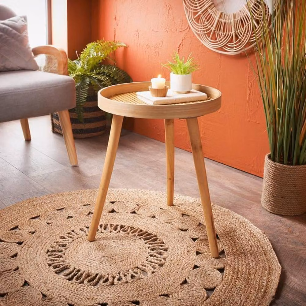 SPOT ON DEALZ Modern Round Wooden Side Table with Pine Legs and MDF Tray in Brown, W/D/H: 38.0 x 38.0 x 47.5 cm – 2