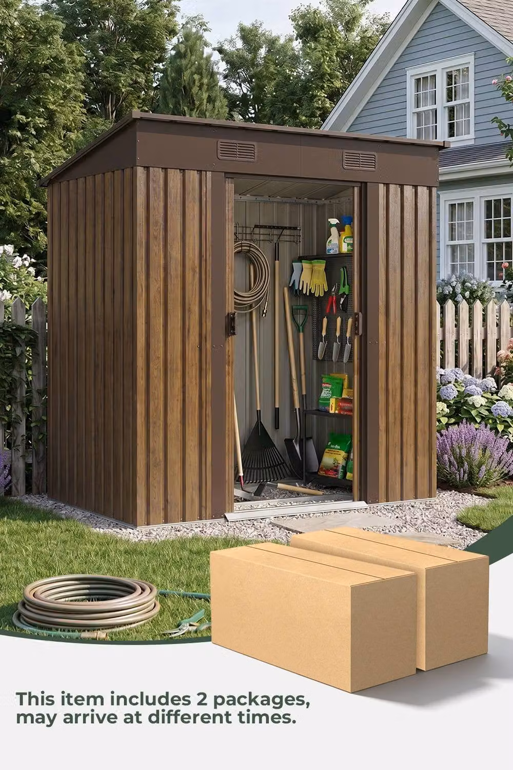Garden Sanctuary Metal Pent Roof Garden Tool Shed in Brown, W/D/H: 182.0 x 121.0 x 194.0 cm – 3