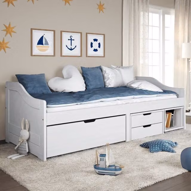 Berkfield Home IRUN Day Bed with 3 Drawers in White Solid Pine Wood, W/D/H: 90 x 200 cm – 1