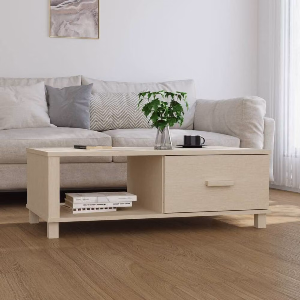 Berkfield Home HAMAR Coffee Table in Honey Brown and Light Beige Solid Pine Wood, W/D/H: 100 x 55 x 35 cm – 2