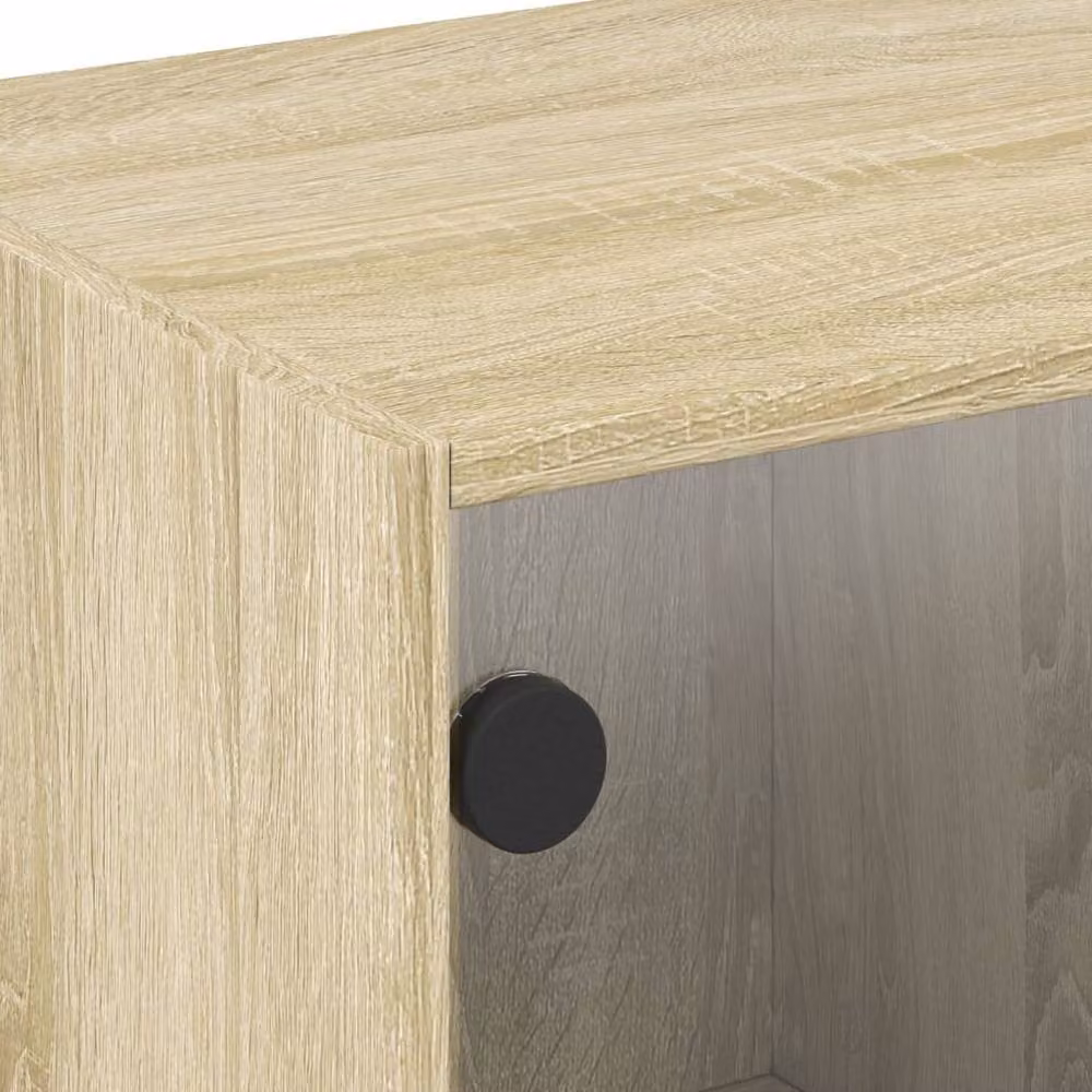 Berkfield Home TV Cabinet with Glass Doors in Sonoma Oak and Tan, W/D/H: 102 x 37 x 42 cm – 3