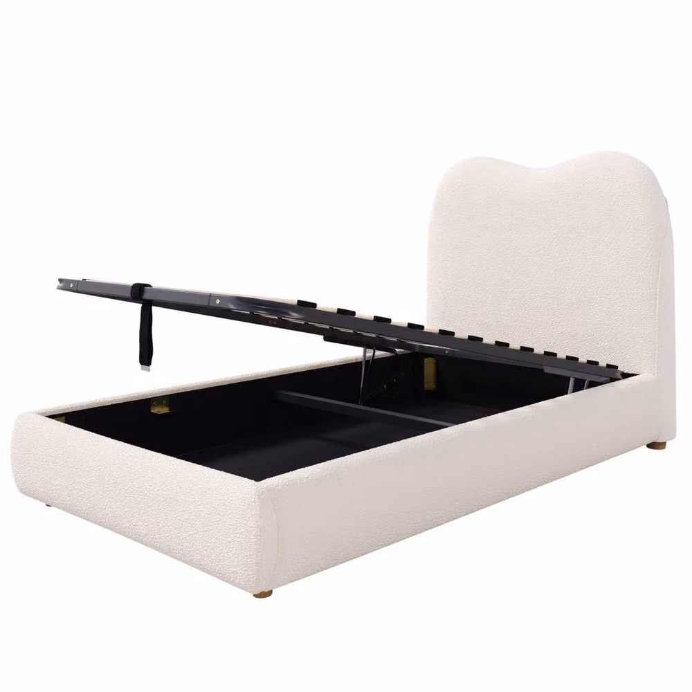 Merax Single Boucle Upholstered Ottoman Storage Bed in White, W/D/H: 90 x 190 cm – 4