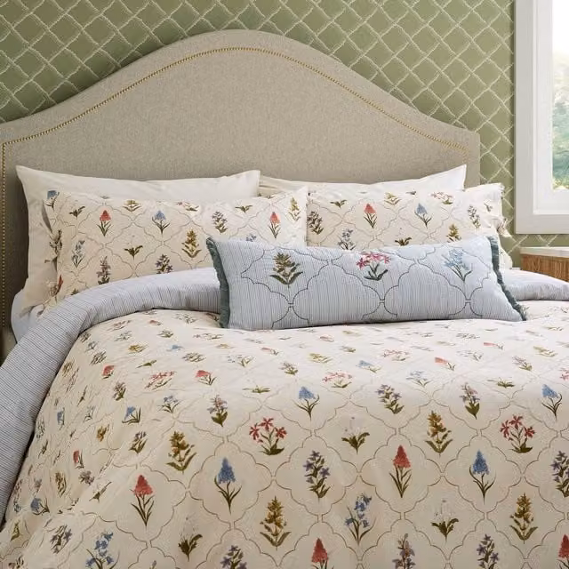 Sanderson National Trust Spring Meadow Double Duvet Cover and Pillowcase Set, Multicolour Cotton Percale