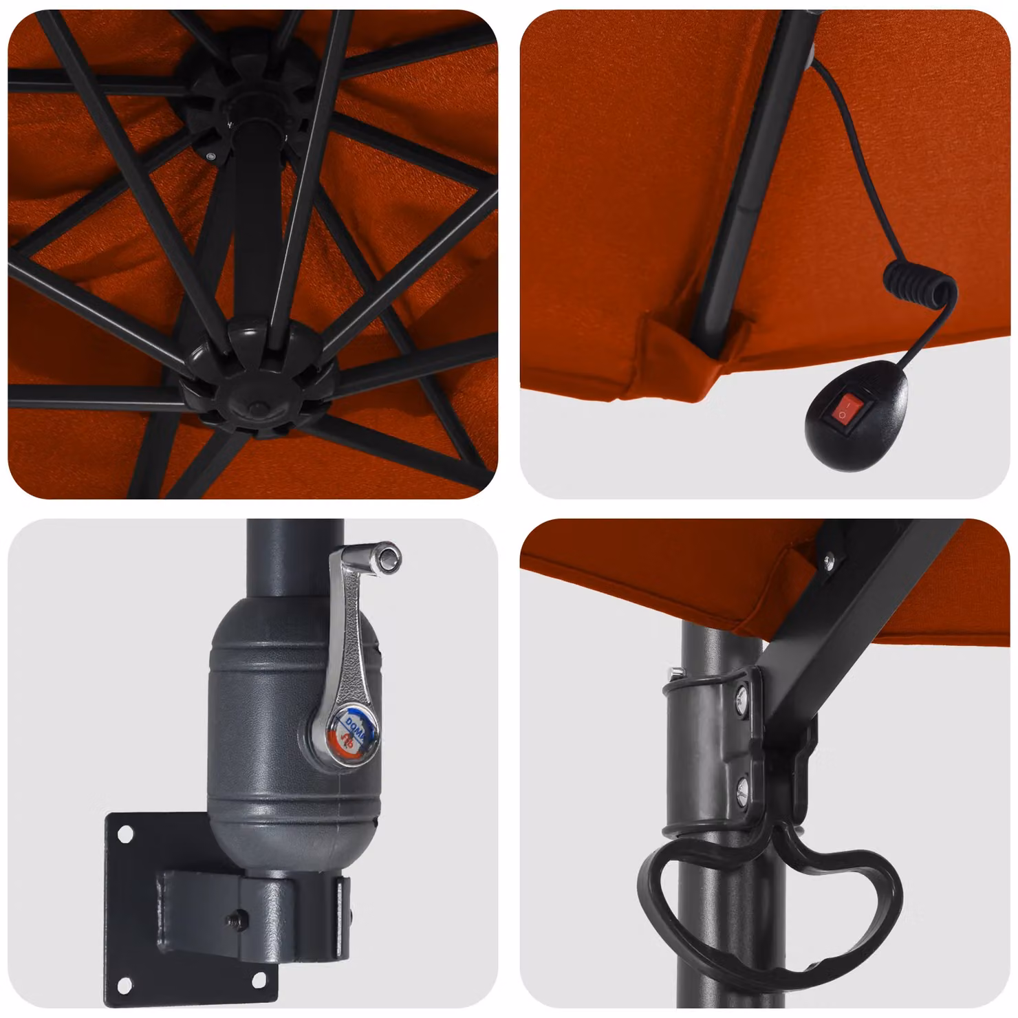 Berkfield Home Wall-mounted Garden Parasol with LEDs in Terracotta – 4