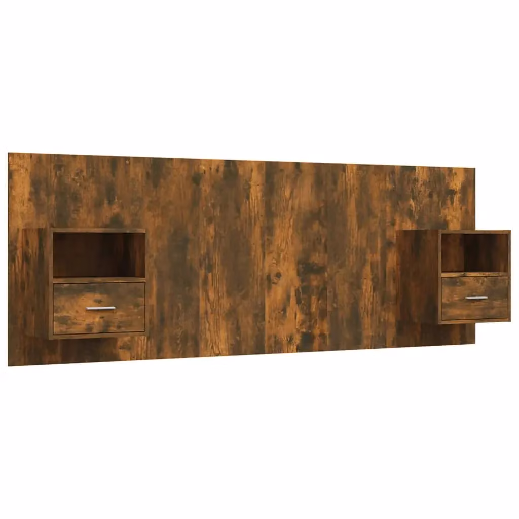 Berkfield Home Bed Headboard with Integrated Nightstand Cabinets in Smoked Oak Brown Engineered Wood – 2