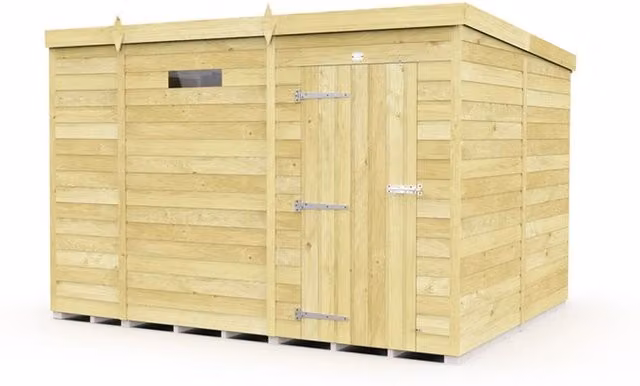 Buttercup Farm Pent Security Wood Shed with Single Door, Brown, W: 276 cm, D: 231 cm, H: 201 cm