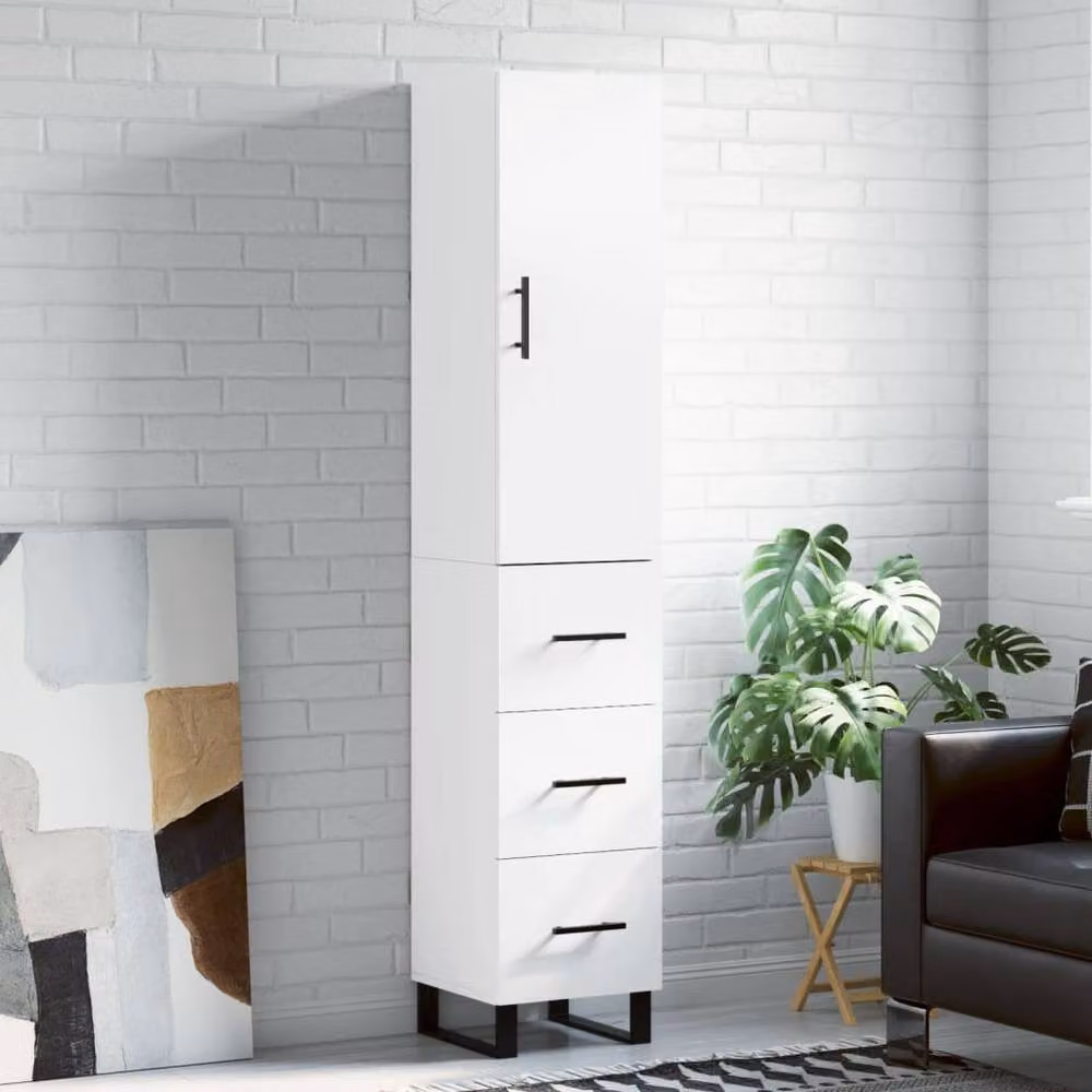 Berkfield Home Modern White Highboard with Hinged Doors and Internal Shelves, W/D/H: 34.5 x 34.0 x 180.0 cm – 2