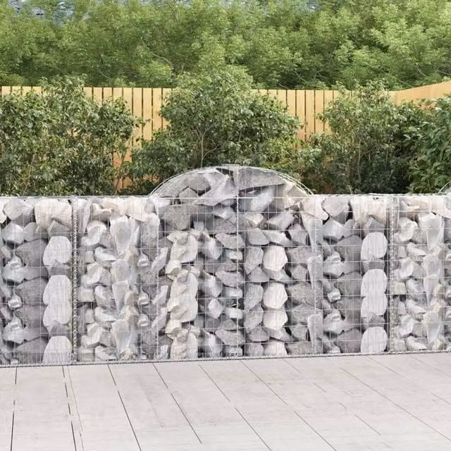 Berkfield Home Arched Gabion Baskets, 10 Piece Set, Silver Galvanised Steel, W: 200 cm, D: 50 cm, H: 100-120 cm – 1