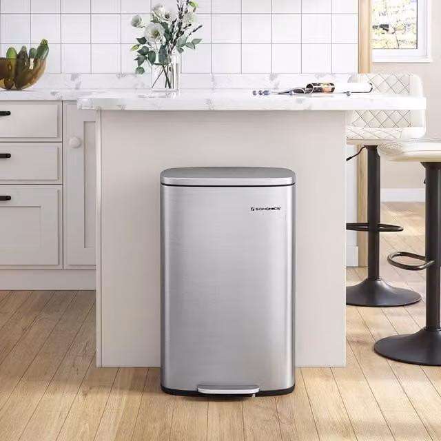 The Bazaarist 50L Stainless Steel Kitchen Pedal Bin with Soft-Close Lid and Removable Inner Bucket, Silver