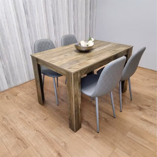 Kosy Koala Brown Rustic Effect Dining Table and Gem Chair Set with MDF and Metal Construction