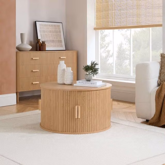 Birlea Axel Round Fluted Coffee Table with Storage in Oak