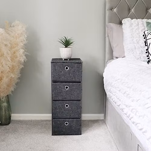 JVL Shadow 4 Drawer Wide Fabric Storage Tower in Grey – 3
