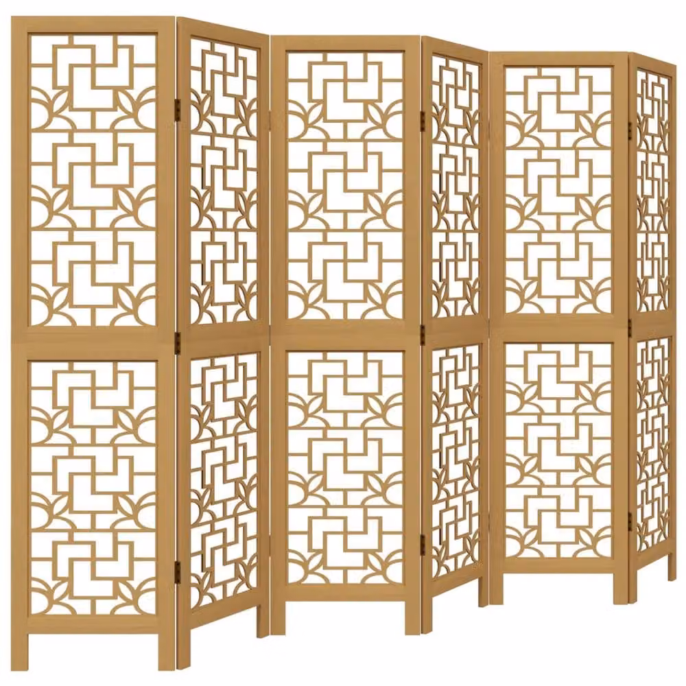 Berkfield Home 6-Panel Room Divider in Brown Solid Paulownia Wood, H 215 x W 160 x D 6 cm – 2