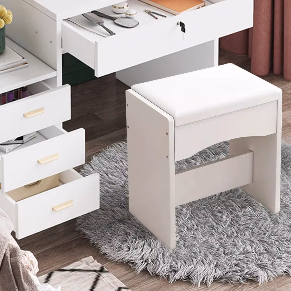 Hinsinc White Dressing Table Stool with Soft Padded Synthetic Leather Cushion, W/D/H: 40 x 40 x 40 cm – 3