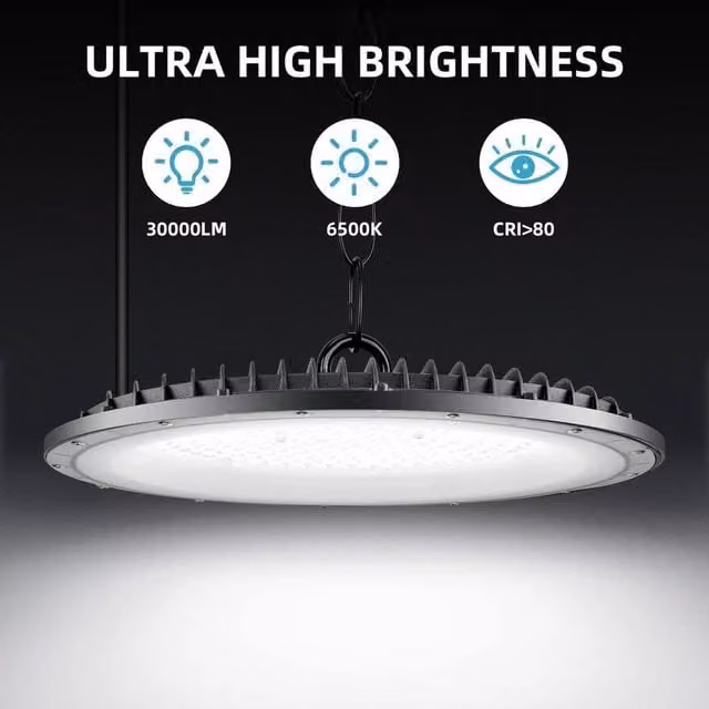 NESTLUNE 2x 300W UFO LED High Bay Light in Black for Workshops and Garages
