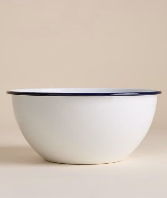 M&S Enamel Large Round Mixing Bowl, Blue and White, Diameter: 24 cm