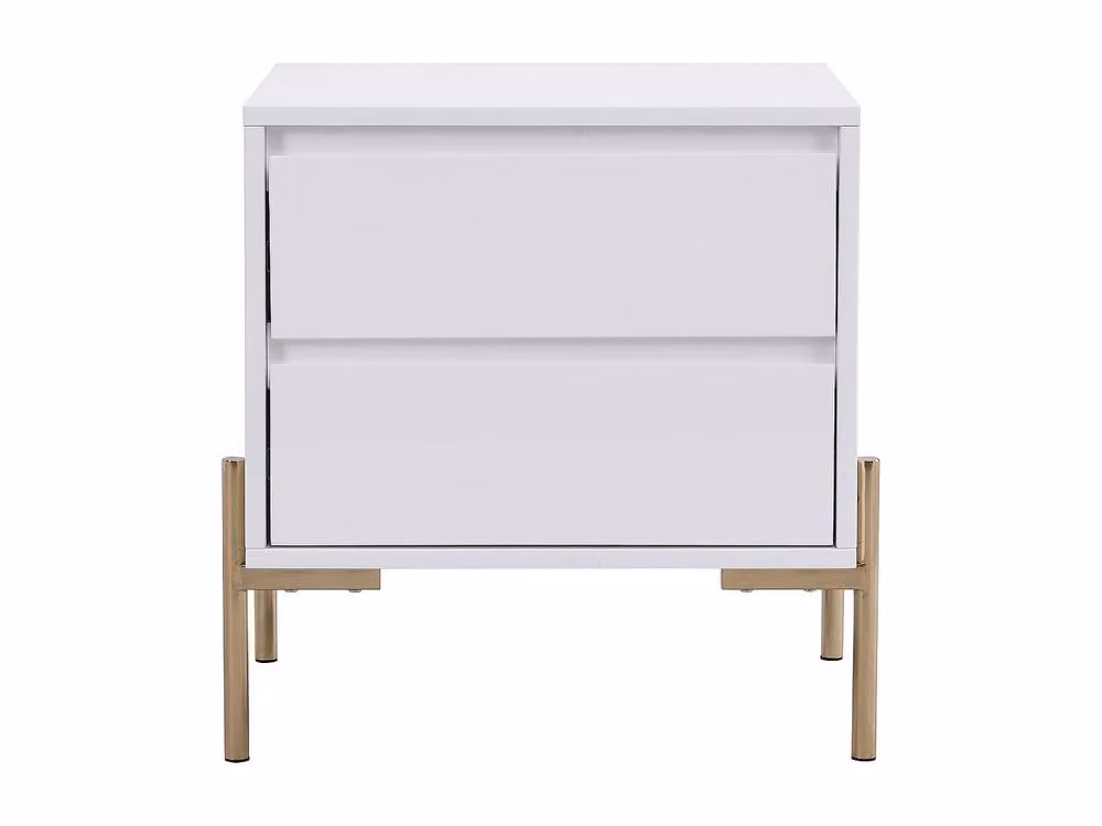 Vente-unique 2-Drawer Bedside Table in Lacquered White and Gold, MDF and Metal – 2