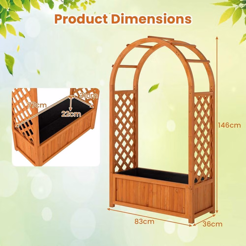 NESTLUNE Wooden Raised Garden Bed with Arch Trellis, Brown – 2