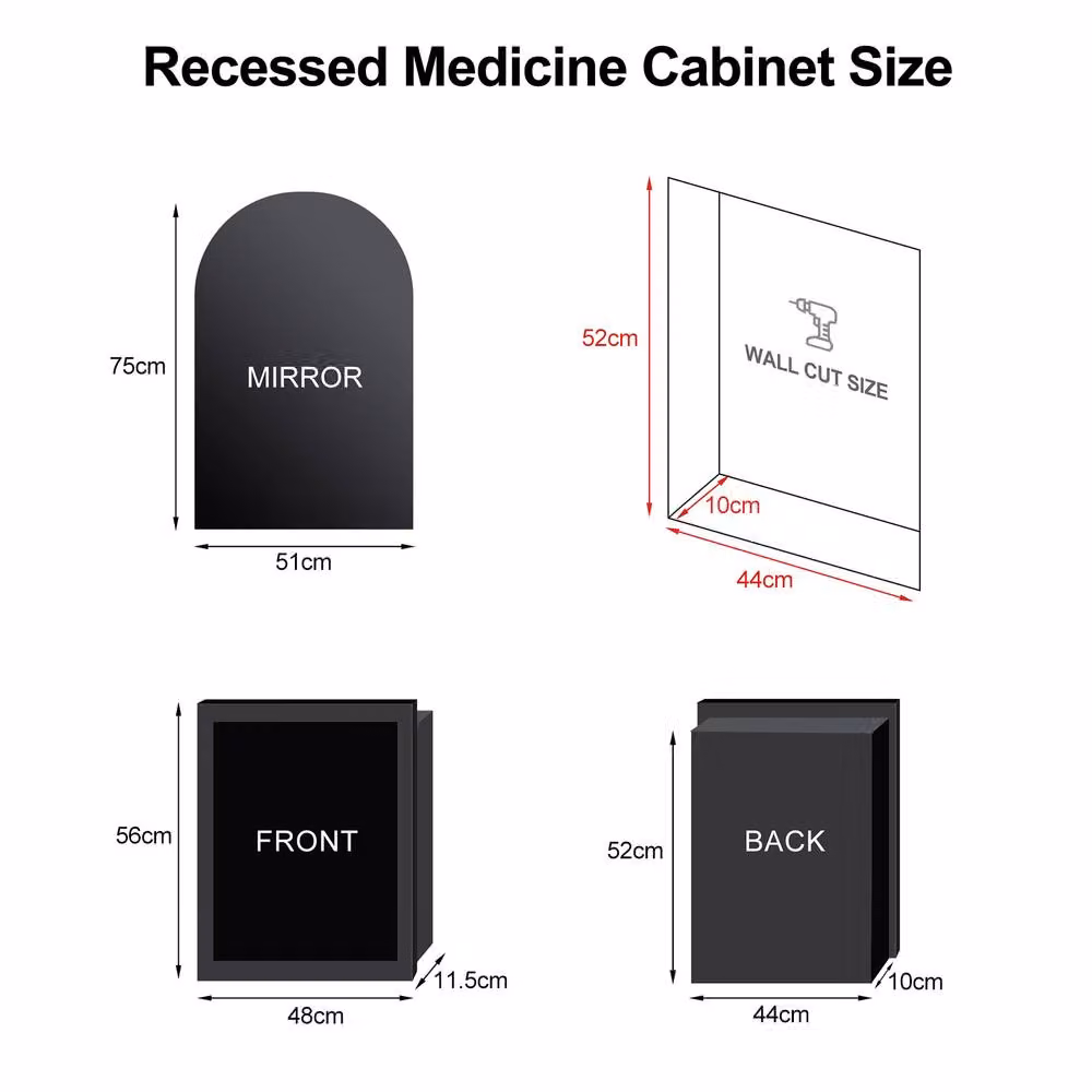 KEEPREAPER Sleek Gold Bathroom Mirror Cabinet with Storage, W/H: 51 x 76 cm – 3