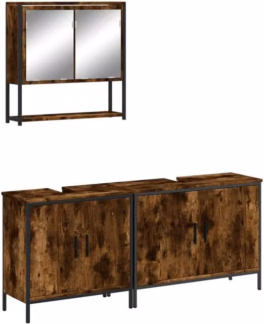 Berkfield Home 3 Piece Industrial Bathroom Furniture Set in Smoked Oak and Brown