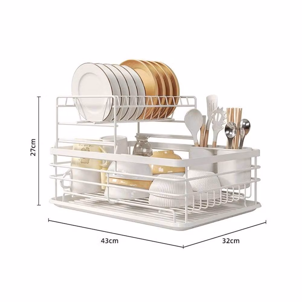 SPETLEK 2 Tier Kitchen Sink Dish Drainer Rack with Drip Tray and Cutlery Holder in White – 2