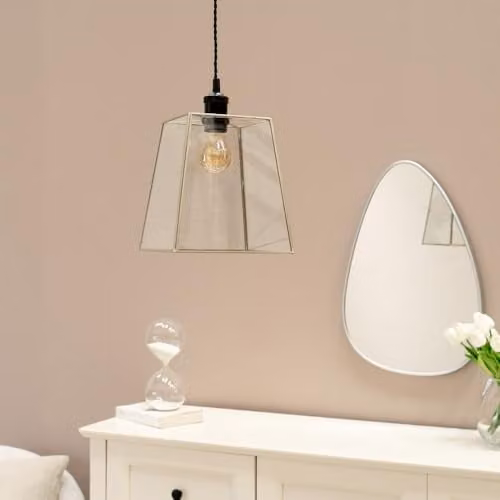 ValueLights Pair of 2 Silver Chrome Metal and Clear Glass Lantern Easy Fit Ceiling Light Shades, Shade Width: 18 cm – 1